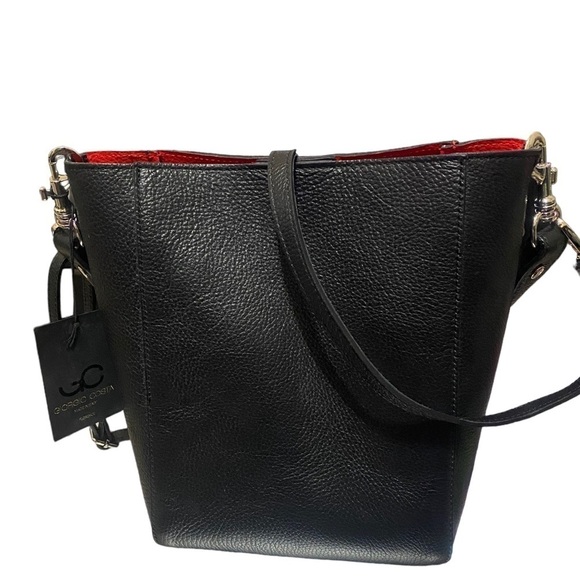 BORSE IN PELLE Leather Tote Shoulder Bag Black Removable Red P…Dark Lolita - Picture 6 of 13